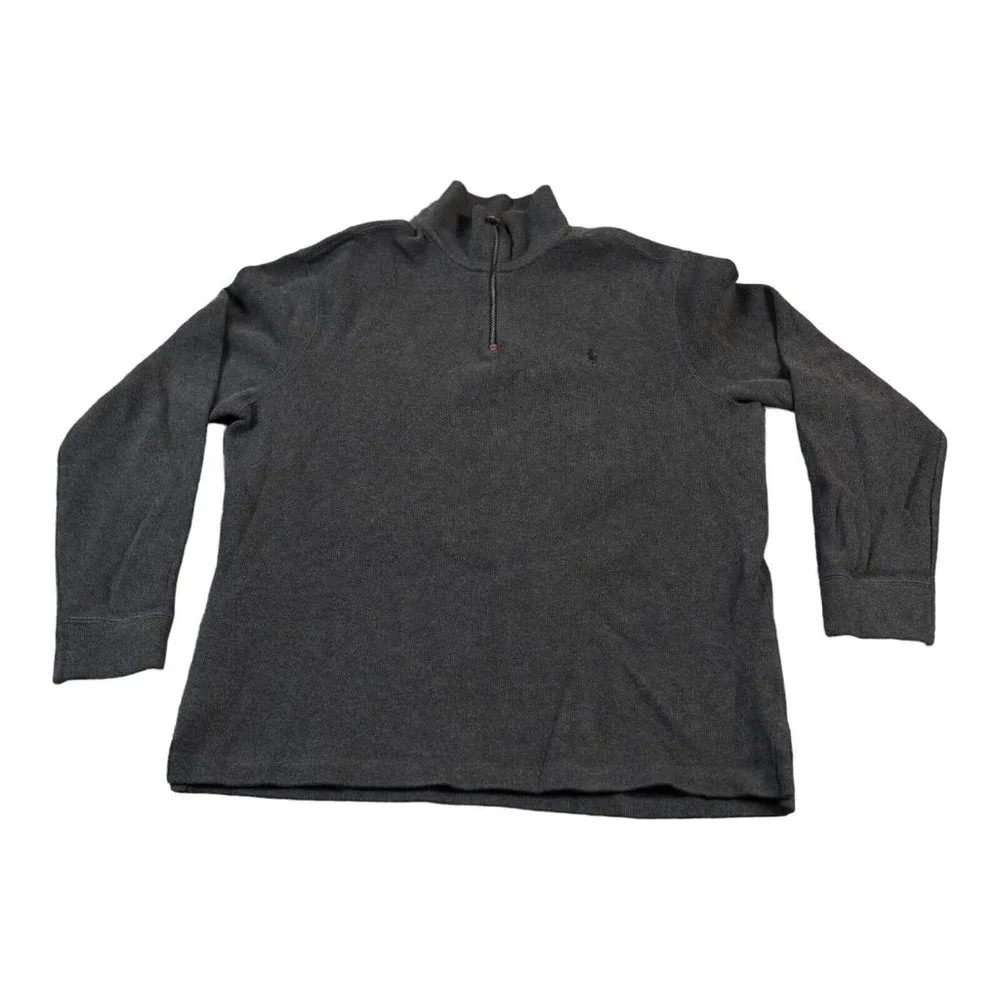 VTG Polo Ralph Lauren Sweater Men's Large Dark Gray Mock Neck‎ Quarter Preppy